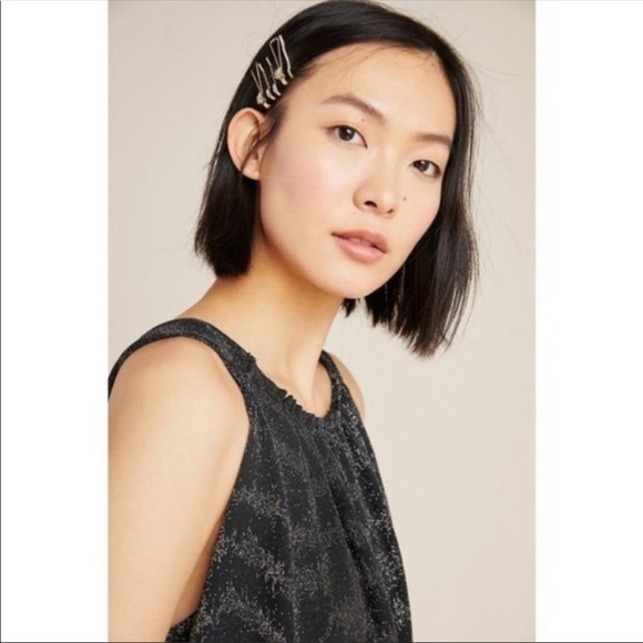 NWT Anthropologie Carly Shimmer Top in Black - Picture 6 of 8